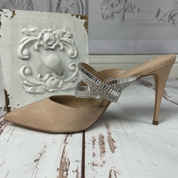 Classy Rhinestone Strap Suede Heel Pointed Toe Mules Aldo Noawia - Picture 11 of 14